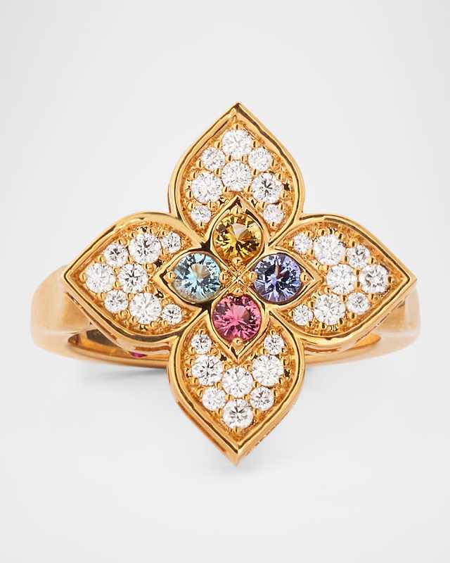 18K Rose Gold Venetian Princess Ring with Diamonds, Ruby, Tanzanite, Blue Topaz and Citrine, Size